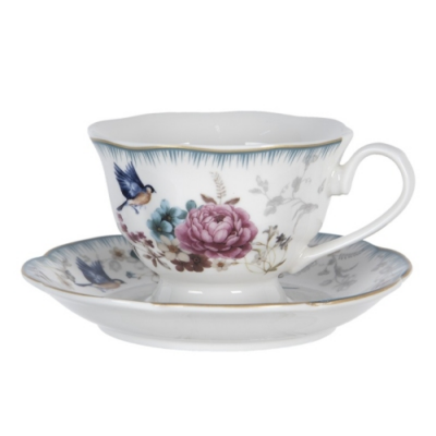 Porcelán csésze - 220ml - rózsás-madaras