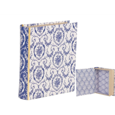Kék tapétamintás karton könyvdoboz