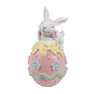 Húsvéti dekoráció - Fehér nyuszi cukormázas rózsaszín tojáson