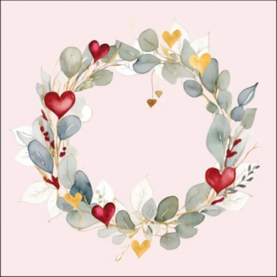 Eucalyptus wreath pink papírszalvéta 33x33cm, 20db-os