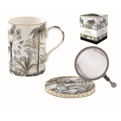 Porcelán szűrősbögre tetővel, 350ml, dobozban, Retro Jungle, Atmosphere