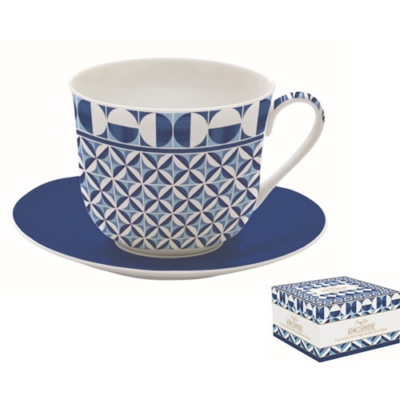 Porcelán reggeliző csésze  400ml - Geometric Blue, Atmosphere