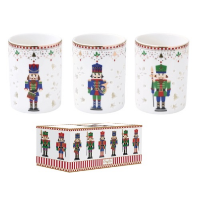 Porcelán mécsestart pohár 3 db-os szett, ,5x9cm, dobozban, Nutckracker