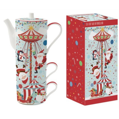 Karácsonyi teáskanna és két porcelán bögre szett - Santa's Carousel