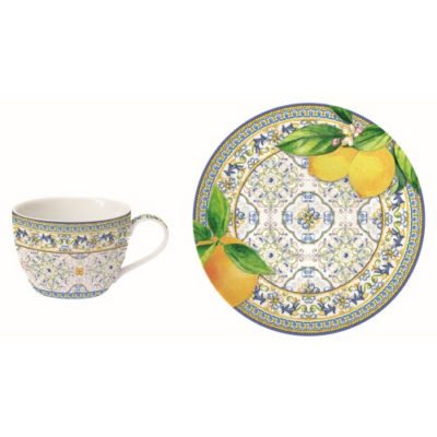 Porcelán presszós csésze aljjal, 110ml, Capri Agrumi
