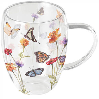 Butterfly garden duplafalú üveg bögre 350ml