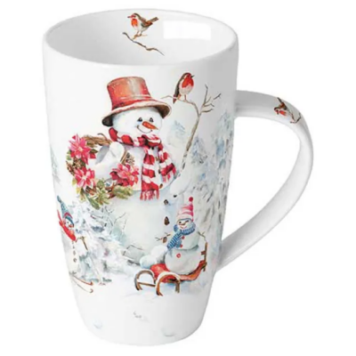 Karácsonyi hóemberes porcelán bögre 600ml Sporty snowmen