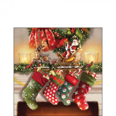 Karácsonyi szalvéta - 25x25cm, 20db-os - Hanging stockings