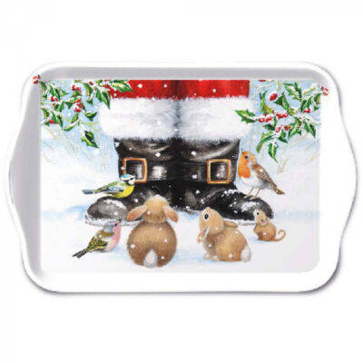 Karácsonyi tálca - 13x21cm - Looking up to santa