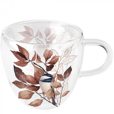 Duplafalú borosilicate üvegcsésze - 250ml - Lovely chickadee