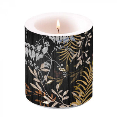 Átvilágítós gyertya - 10x10cm - Luxury Leaves black