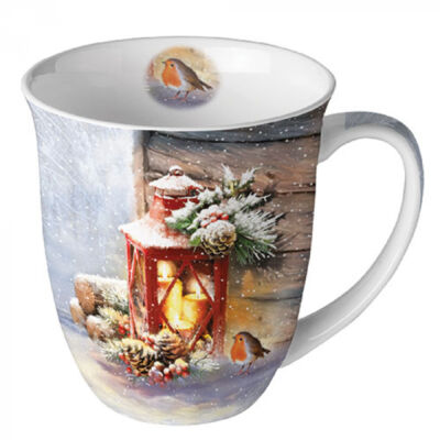 Karácsonyi porcelán bögre - 400ml - Robin by Lantern