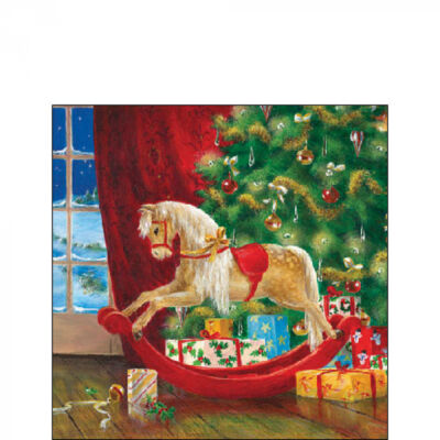 Krácsonyi papírszalvéta - 25x25cm, 20db-os - Wooden rocking horse