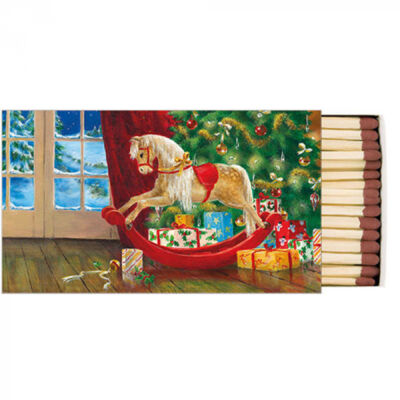 Karácsonyi mintás gyufa - 6,5x11cm - Wooden rocking horse
