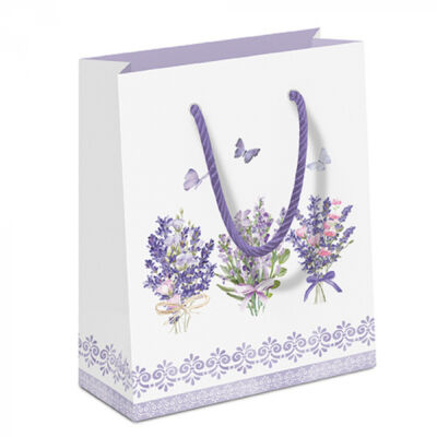Levendula virágos papír ajándéktáska 22x9x23cm Lovely lavender