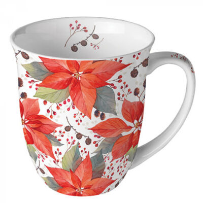 Karácsonyi porcelán bögre - 400ml - Poinsettia And Berries