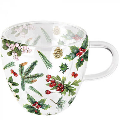 Duplafalú borosilicate üvegcsésze - 250ml - Winter greenery