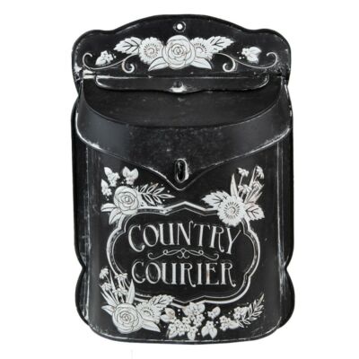 Vintage fém fekete postaláda fehér virágokkal - Country Courier