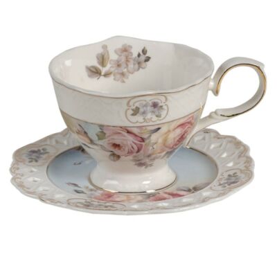 Viktoriánus rózsa mintás porcelán teás csésze  - 200 ml