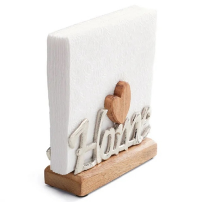 Fém szalvétatartó fa aljjal- Home felirattal