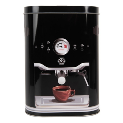 Fémdoboz kávéfőző dekorral, fekete