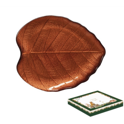 Hársfalevél minta üvegtányér 23x20cm Forest Dream