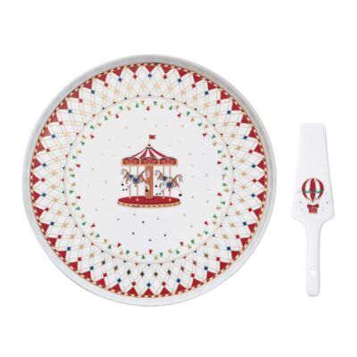 Karácsonyi mintás Porcelán tortatál lapáttal - Christmas Wonderland