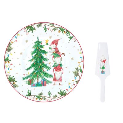 Karácsonyi porcelán tortatál lapáttal - 32cm - Ready for Christmas