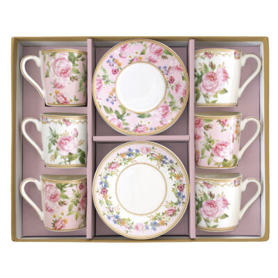 Porcelán kávés csésze szett 6 személyes 100ml Chant des Roses