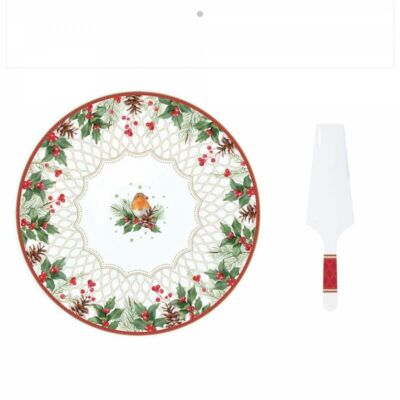 Porcelán tortatál lapáttal - 32cm - Christmas Berries