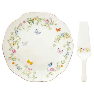 Porcelán tortatál lapáttal 32cm Dancing Butterflies