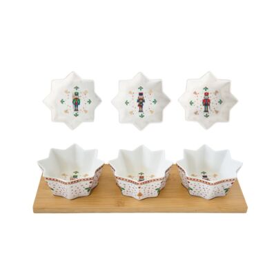 Porcelán csillag alakú tálka szett - 34x12cm - Nutcrackers