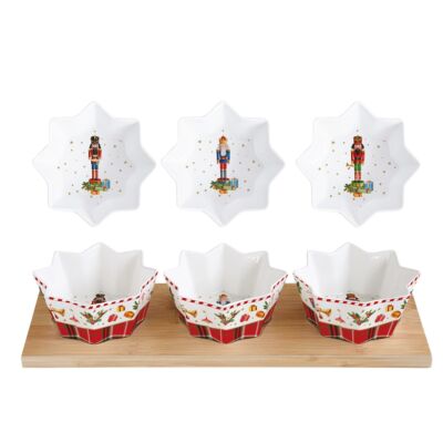 Karácsonyi mintás Porcelán tálka szett - Vintage Nutckrackers