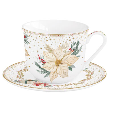 Karácsonyi porcelán csésze szett 370ml Fehér Mikulásvirág
