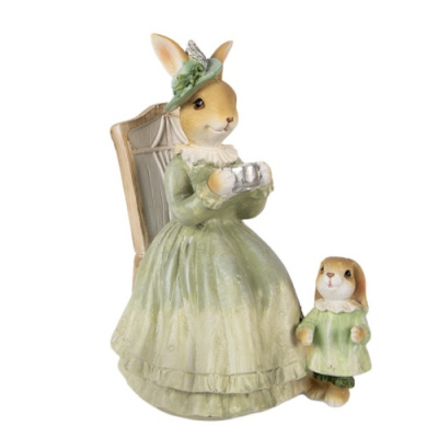 Széken ülő nyúlanyó nyuszigyerekkel