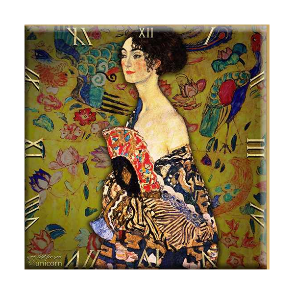 Üveg falióra - 30x30cm - Klimt: Hölgy legyezővel