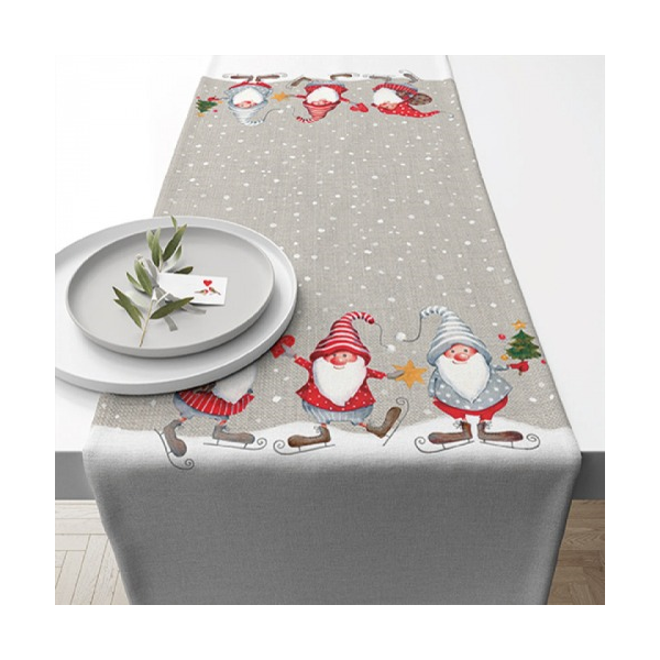 Karácsonyi pamut asztali futó - 40x150cm - Skating Dwarfs
