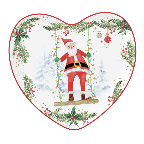 Karácsonyi porcelán szív alakú tálca - 20x19cm - Joyful Santa