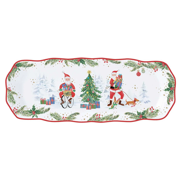 Karácsonyi mintás porcelán tálca - 37x14cm - Joyful Santa