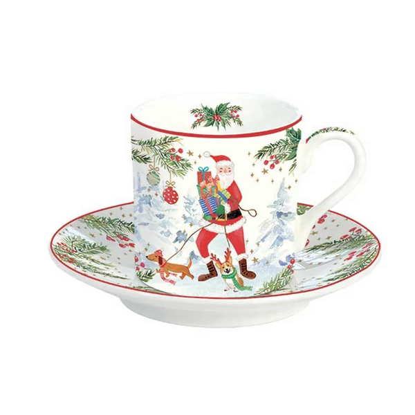 Karácsonyi porcelán eszpresszó kávé csésze szett - 75ml - Joyful Santa