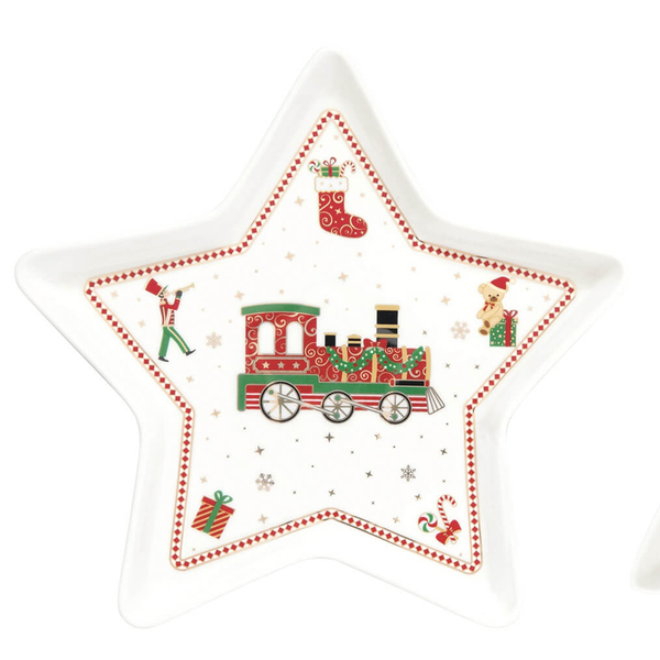 Karácsonyi porcelán csillag alakú tálca - 19,5cm - Polar Express