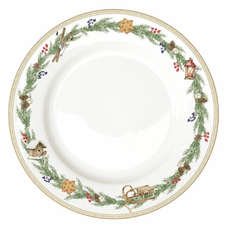 Karácsonyi porcelán lapostányér White Forest
