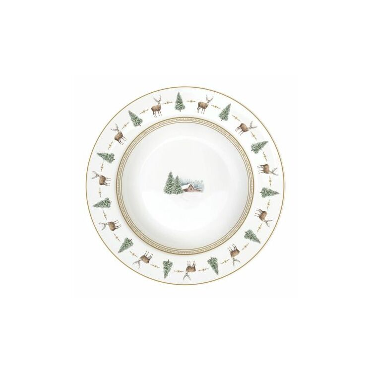 Karácsonyi porcelán mélytányér White Forest