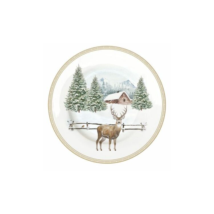 Karácsonyi porcelán desszert tányér White Forest