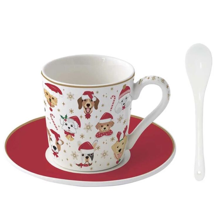 Karácsonyi porcelán eszpresszó kávé csésze szett - 100ml - Christmas Friends Dogs