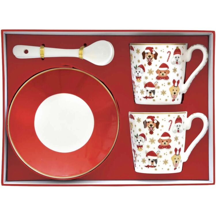Karácsonyi porcelán eszpresszó kávé csésze szett - 100ml - Christmas Friends Dogs