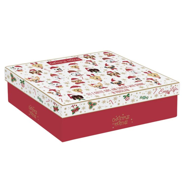 Karácsonyi porcelán eszpresszó kávé csésze szett - 100ml - Christmas Friends Dogs