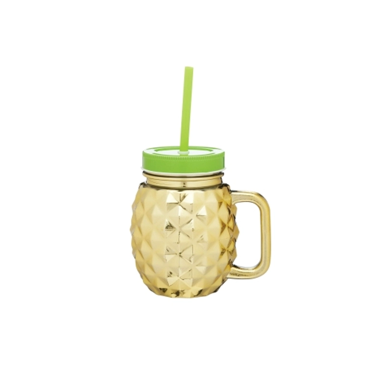 Ananász befőttesüveg pohár szívószállal, 400ml, BarCraft