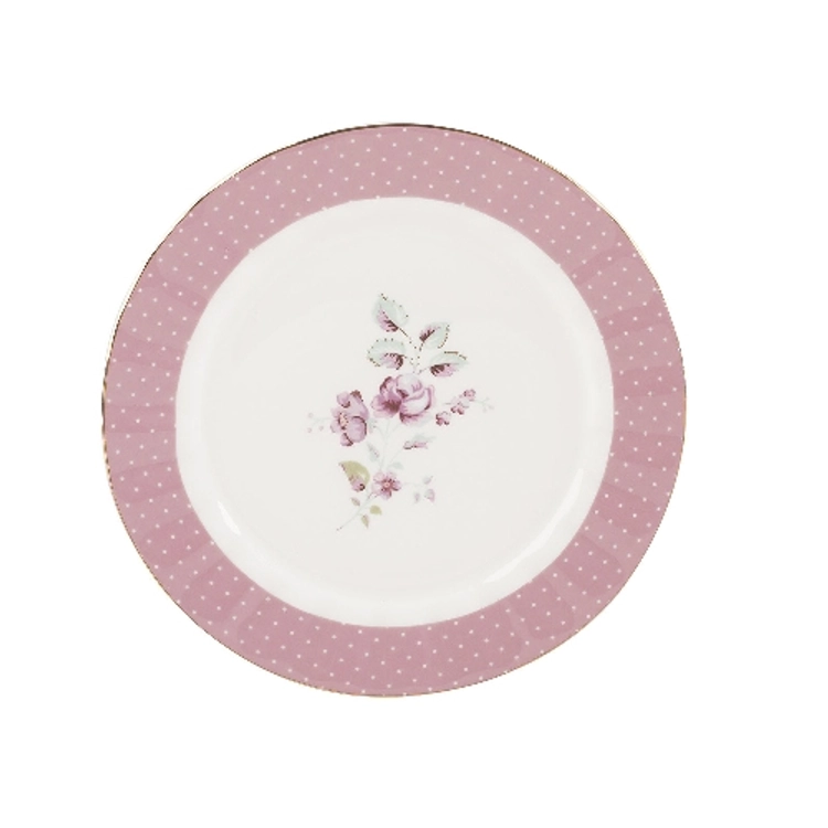 Porcelán desszerttányér 190mm, pink szegéllyel, Ditsy Floral
