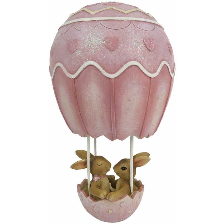 Húsvéti dekoráció - Nyuszipár rózsaszín hőlégballonban